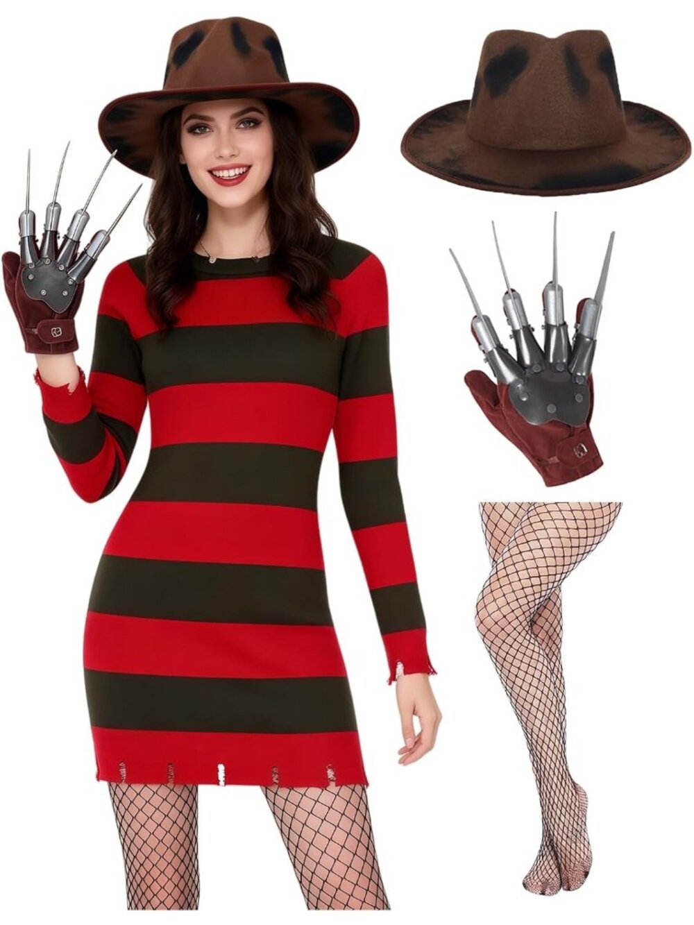 4pcs Horror Halloween Killer Costume for Women with Accessories Soft Breathable